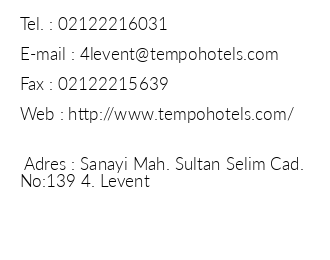 Tempo Hotel 4 Levent iletiim bilgileri